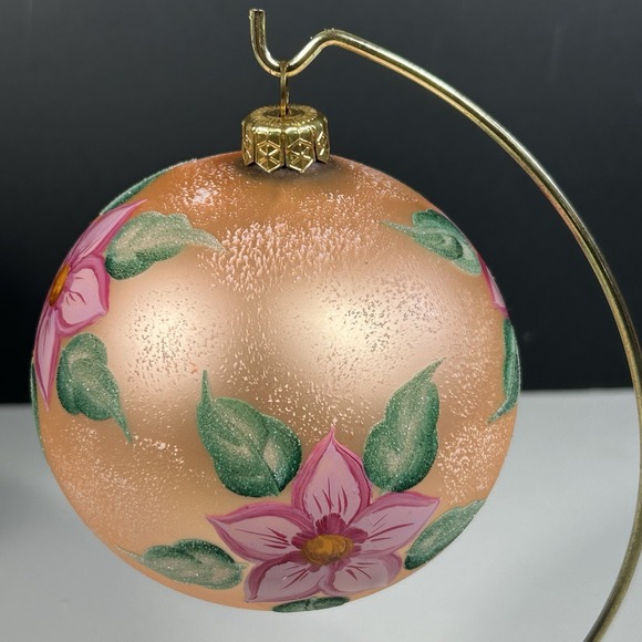 Designers Studio Handpainted Glass Ornament Flowers Scene Mouth Blown W/Box - Picture 4 of 10